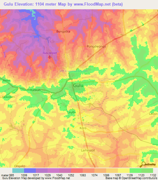 Gulu,Uganda Elevation Map