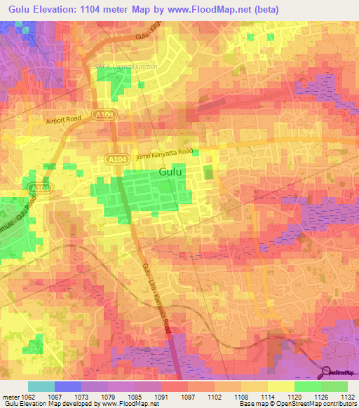 Gulu,Uganda Elevation Map