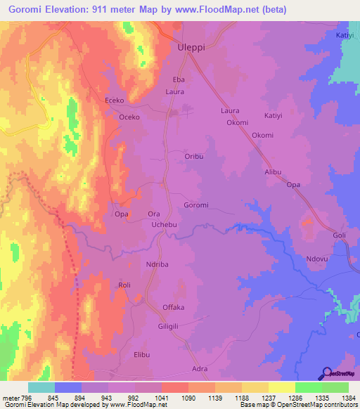 Goromi,Uganda Elevation Map