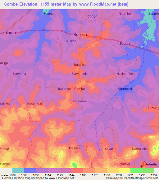 Gombe,Uganda Elevation Map