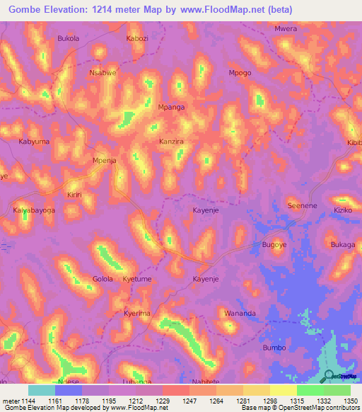 Gombe,Uganda Elevation Map