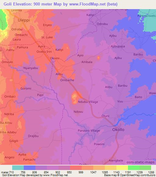 Goli,Uganda Elevation Map