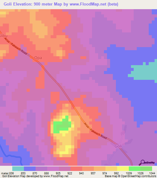 Goli,Uganda Elevation Map