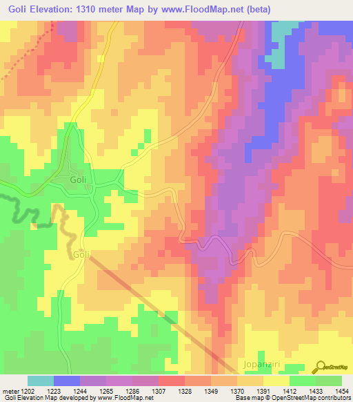 Goli,Uganda Elevation Map