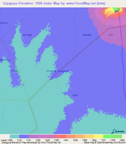 Giyaguya,Uganda Elevation Map