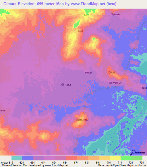 Gimara,Uganda Elevation Map