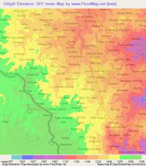 Giligili,Uganda Elevation Map