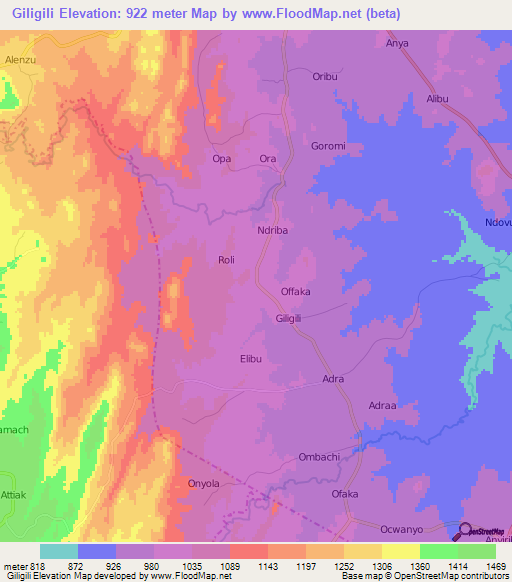 Giligili,Uganda Elevation Map