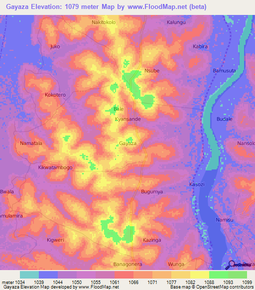 Gayaza,Uganda Elevation Map