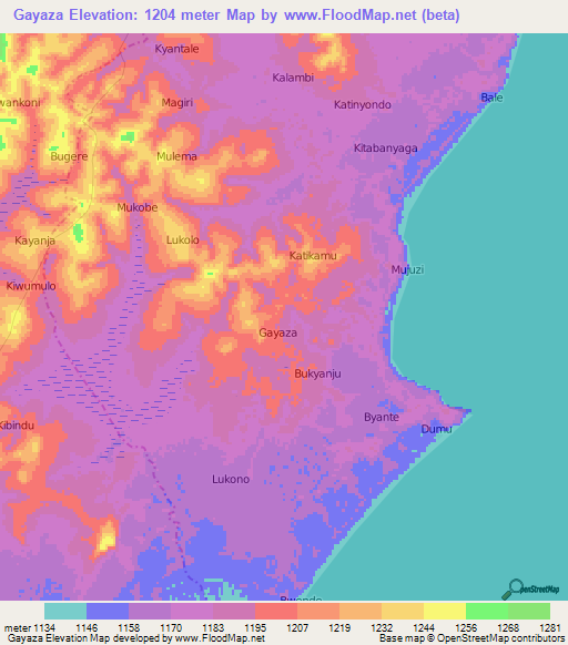Gayaza,Uganda Elevation Map