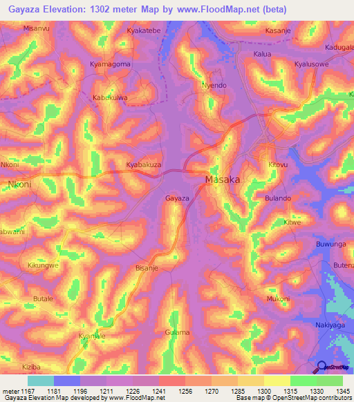Gayaza,Uganda Elevation Map