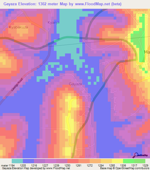 Gayaza,Uganda Elevation Map