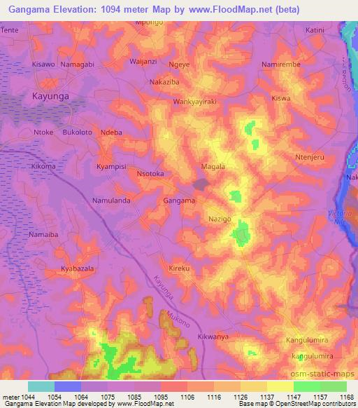 Gangama,Uganda Elevation Map