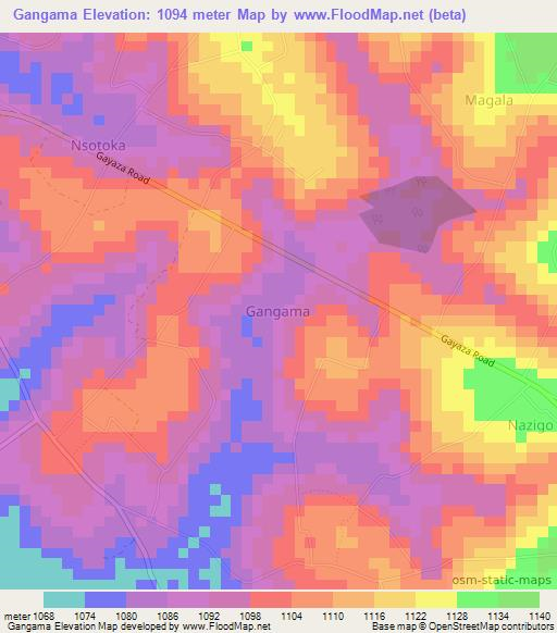 Gangama,Uganda Elevation Map