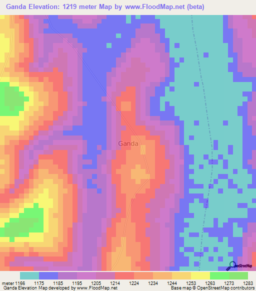 Ganda,Uganda Elevation Map