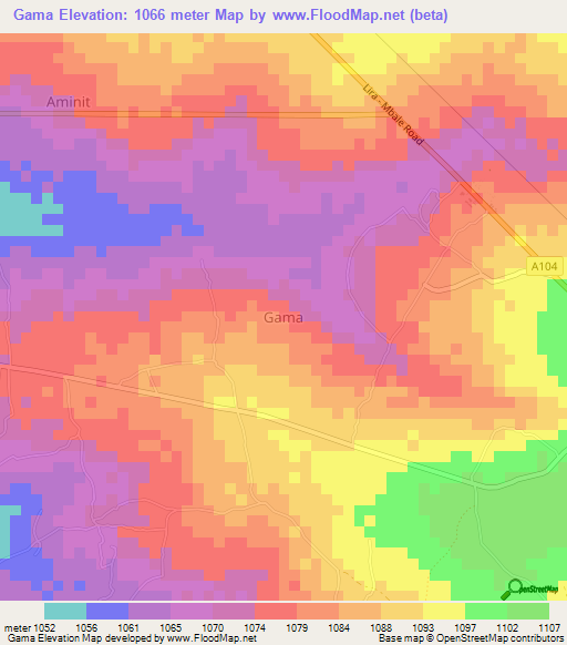 Gama,Uganda Elevation Map