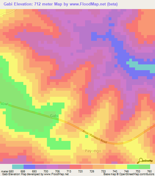 Gabi,Uganda Elevation Map