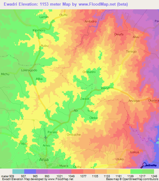 Ewadri,Uganda Elevation Map