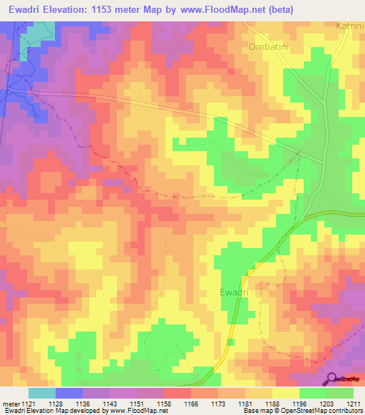 Ewadri,Uganda Elevation Map