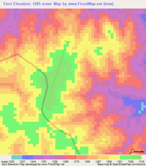 Etori,Uganda Elevation Map