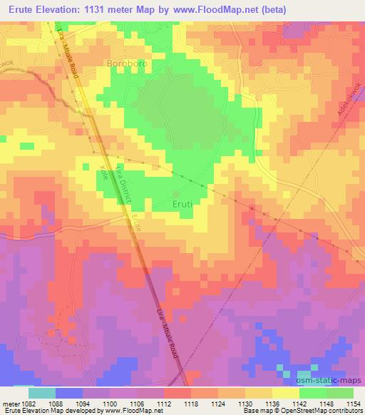 Erute,Uganda Elevation Map