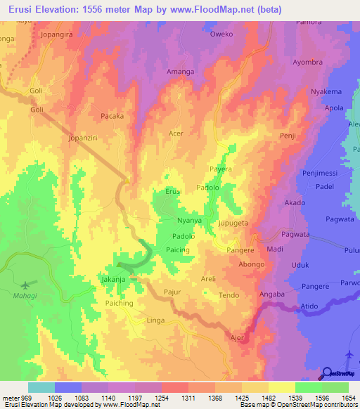 Erusi,Uganda Elevation Map