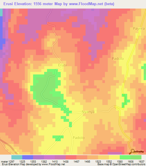 Erusi,Uganda Elevation Map