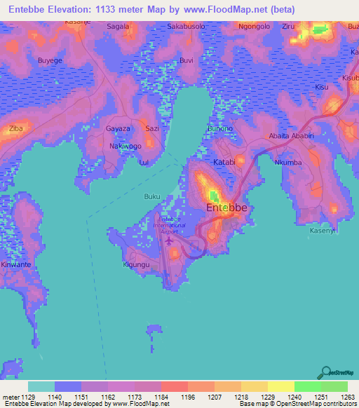 Entebbe,Uganda Elevation Map