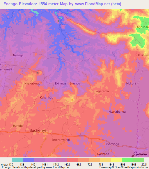 Enengo,Uganda Elevation Map