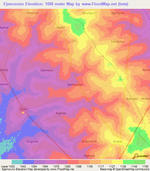 Ejemoruno,Uganda Elevation Map