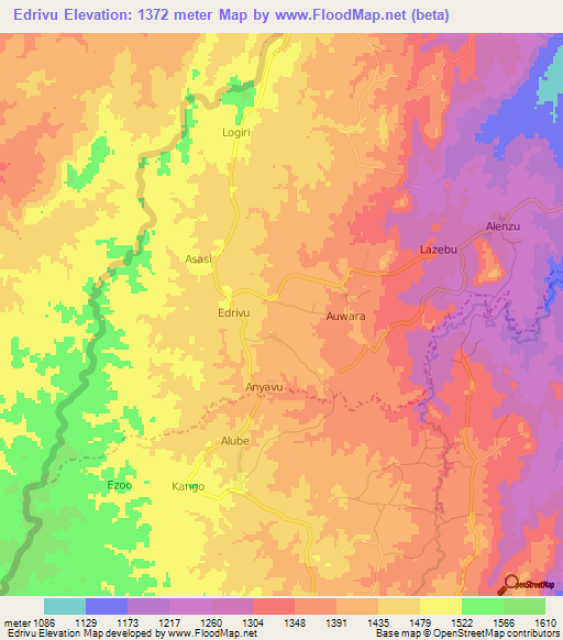 Edrivu,Uganda Elevation Map