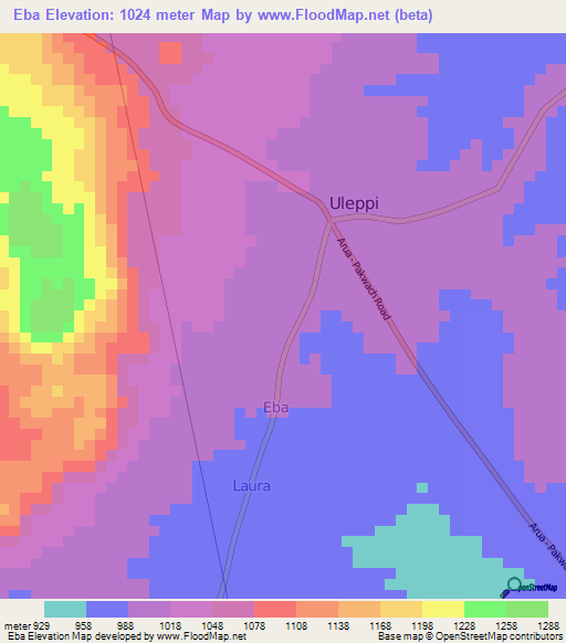 Eba,Uganda Elevation Map