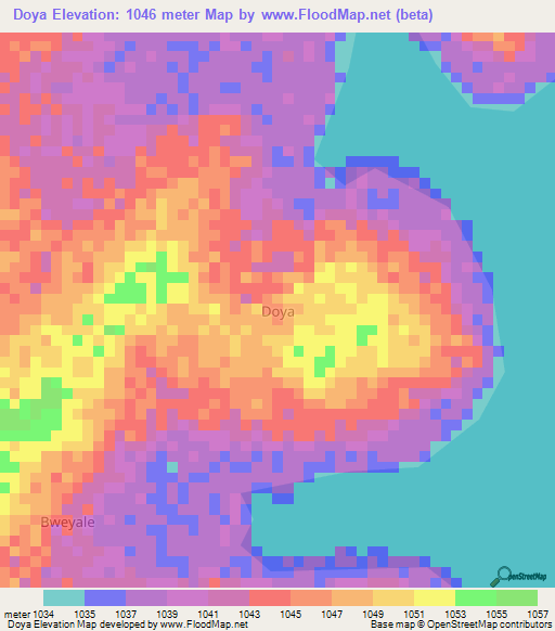 Doya,Uganda Elevation Map