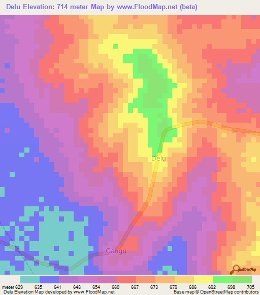 Delu,Uganda Elevation Map