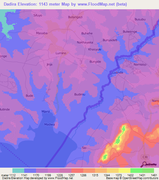 Dadira,Uganda Elevation Map