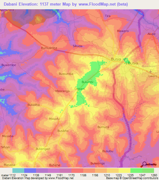 Dabani,Uganda Elevation Map