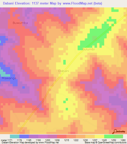 Dabani,Uganda Elevation Map