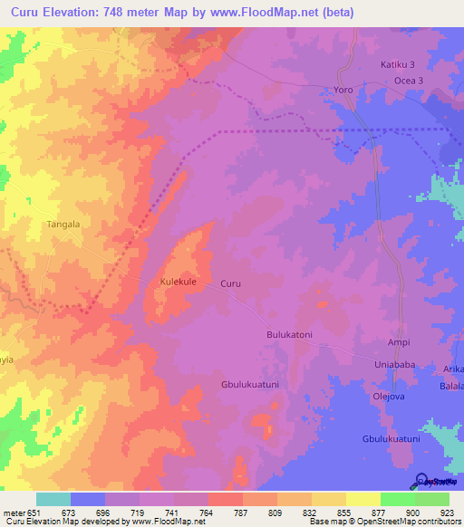 Curu,Uganda Elevation Map