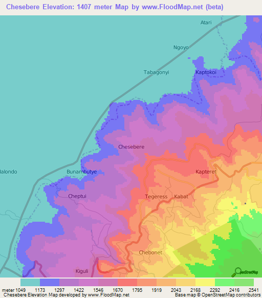 Chesebere,Uganda Elevation Map