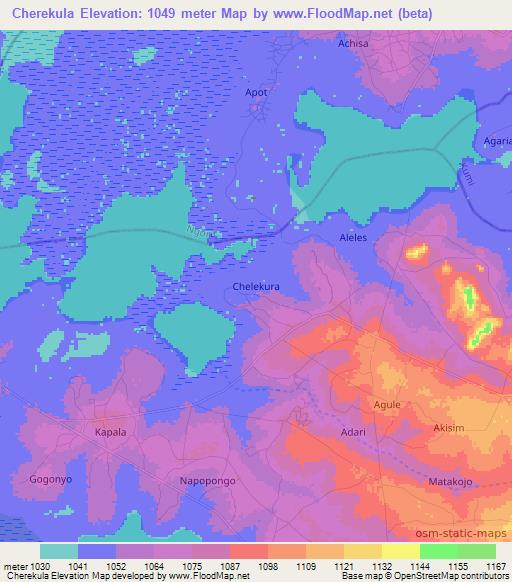 Cherekula,Uganda Elevation Map