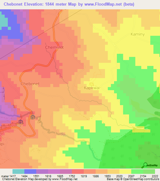 Chebonet,Uganda Elevation Map
