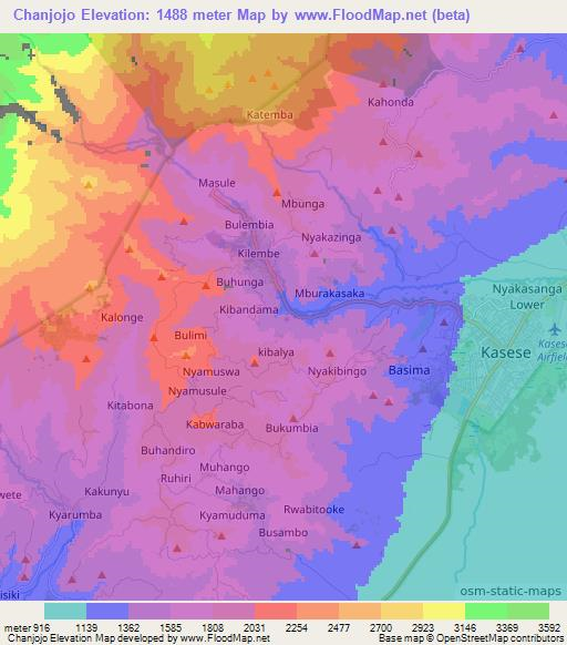 Chanjojo,Uganda Elevation Map
