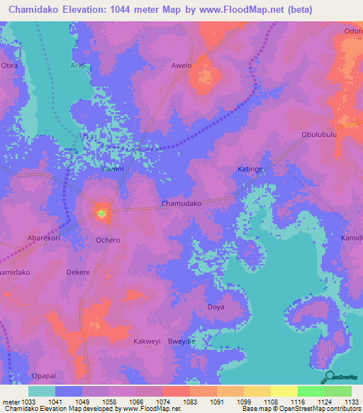 Chamidako,Uganda Elevation Map