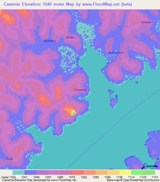 Cawente,Uganda Elevation Map