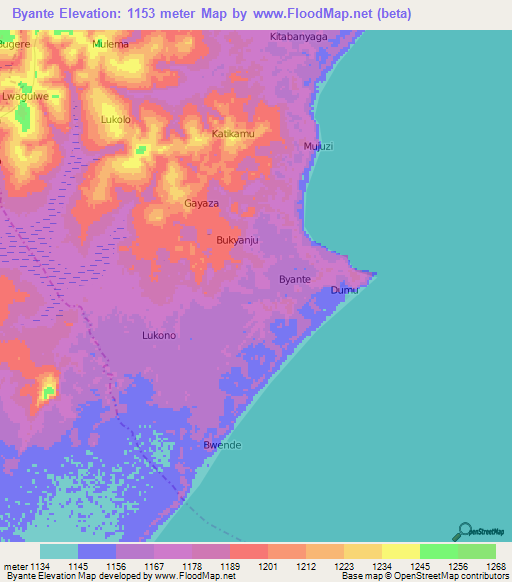 Byante,Uganda Elevation Map