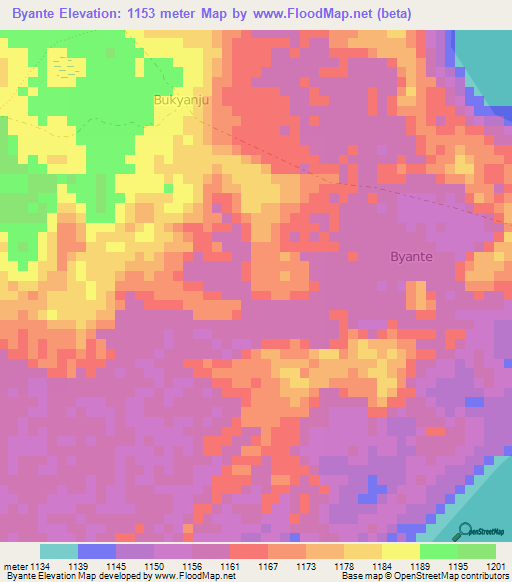 Byante,Uganda Elevation Map