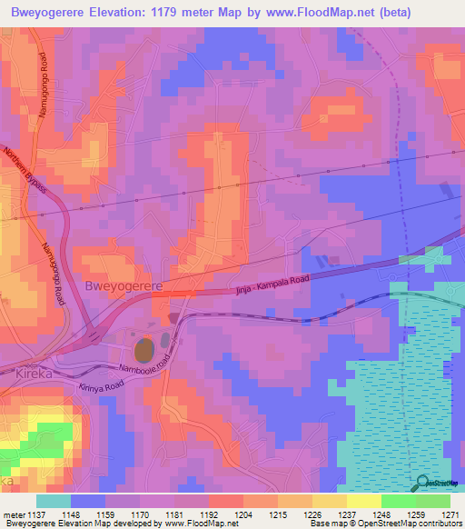 Bweyogerere,Uganda Elevation Map