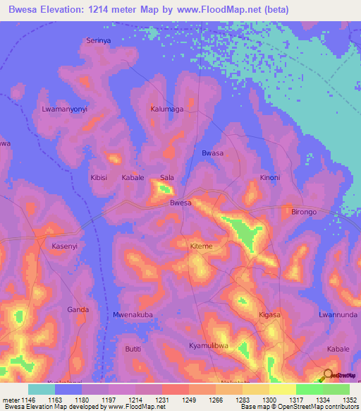 Bwesa,Uganda Elevation Map