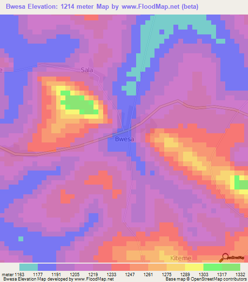 Bwesa,Uganda Elevation Map