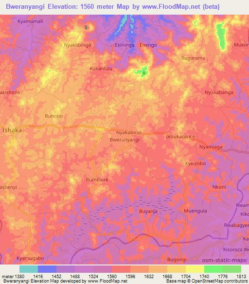Bweranyangi,Uganda Elevation Map